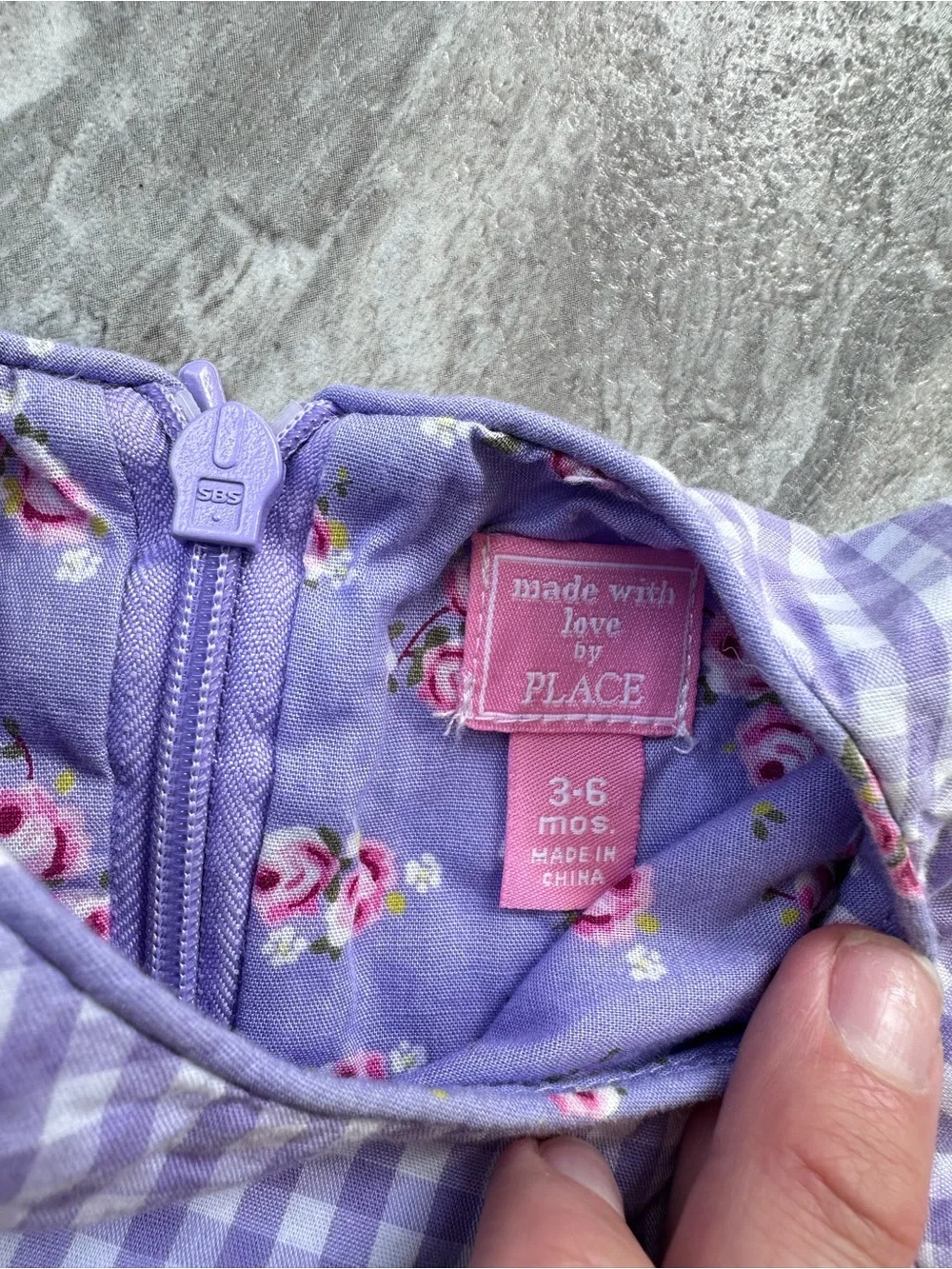 Lavender Gingham Baby Dress with Floral Bow Made with Love by Place 3/6